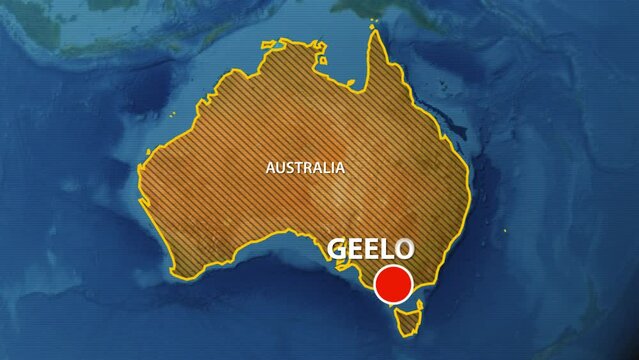 Designation of the borders of Australia on the map and the mark of the location of the city of Geelong