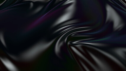 3D render beautiful folds of black silk in full screen, like a beautiful clean fabric background. Simple soft background with smooth folds like waves on a liquid surface. 25