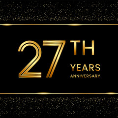 27th anniversary logo design with double line concept. Line Art style. Golden number logo. Vector Template Illustration