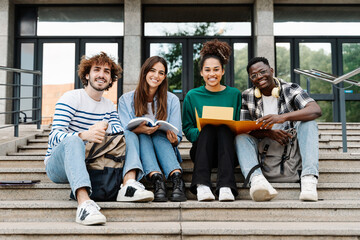 Diverse group of Latin and African American University students smiling - Diversity Portrait 