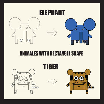 Elephant and tiger animal vector illustration art with rectangular shape