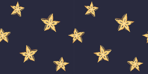 Fototapeta premium Exotic star fruit seamless pattern. Vector carambol or eco organic nature ingredient for food market