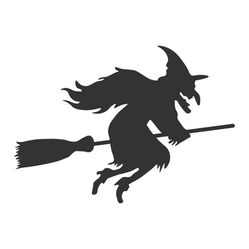 Witch rides a broomstick in flight icon vector ilustration.