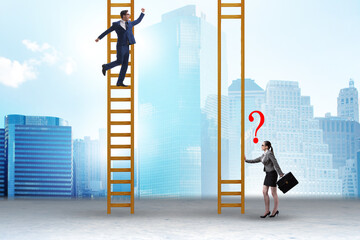 Unfair competition concept with people climbing stairs