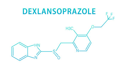 Skeletal formula of Dexlansoprazole gastric ulcer drug molecule. Dexlansoprazole concept chemical formula. Proton pump inhibitor drug used to treat. Vector illustration