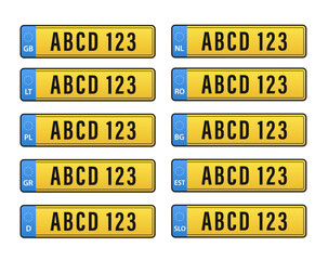 British uk car license plate template. GB car registration number plate sign design. United Kingdom car plate registration number. European Number plate car. Information sign. Vector illustration