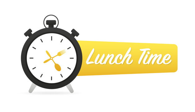 Stopwatch - Time for lunch. Quality element lunch break time with editable Stroke. midday on the watch banner. Lunch time banner. Vector illustration