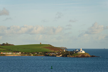 Roches Point Lighthouse marking the entrance to Cork Harbour and Cobh, Ireland