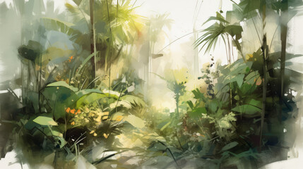 tropical plants on a white background. Generative AI Art Illustration