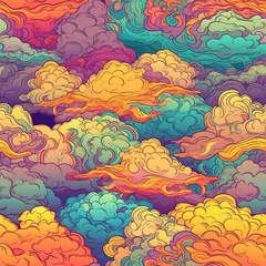 Stof per meter Seamless pattern of magnificent and realistic calming clouds, in beautiful colors that are welcoming, sunny, and bright. AI generation © BLACK AND WHITE LOGO