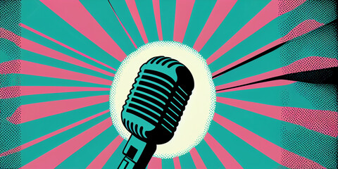 a retro microphone on a pop art background Generative AI
