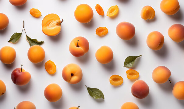 Apricots on a white background, Generative AI