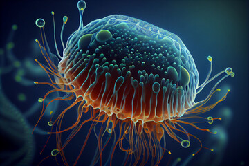jellyfish swims in the deep dark ocean. beautiful underwater jellyfish on a black background . High quality illustration