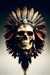 Obraz premium Modern indian skull screams epic art ,horror canvas art collection for decoration and interior. black and gold. wall art. canvas art, wallpaper . Generative ai 