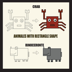 Crab and rinoceronte animal vector illustration art with rectangular shape