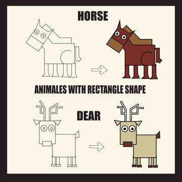 horse and dear animal vector illustration art with rectangular shape