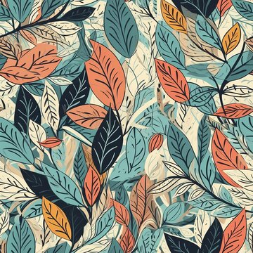 Create a fresh and modern look with this seamless pattern featuring abstract leaves. Perfect for a variety of design projects. AI Generation © BLACK AND WHITE LOGO