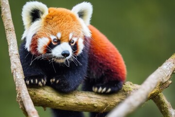 Naklejka premium red panda on the branch illustration