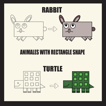 Rabbit and Turtle animal vector illustration art with rectangular shape