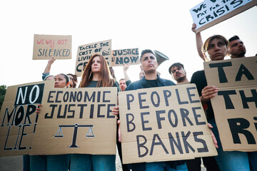 People protest for financial crisis and global inflation on the street - Cost of living rising...