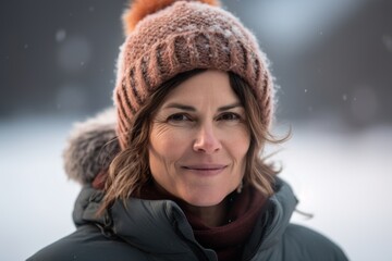 Portrait of a beautiful woman wearing a hat and coat in winter