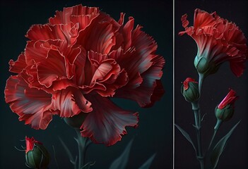 Watercolor red flower carnation. Generative AI