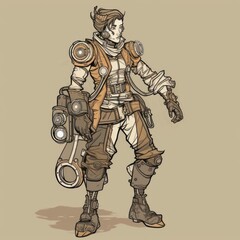 Whimsical Steampunk Character with Comic Flair, Generative AI