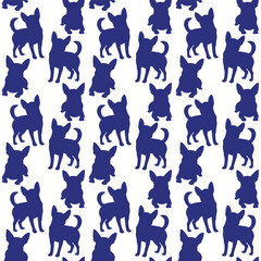 Funny pattern with dog silhouette. Clean seamless background, abstract background with Chihuahua pet shapes. Birthday present, simple plain wrapping paper. Clean style, colorful, for sewing project.