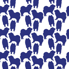 Funny pattern with dog silhouette. Clean seamless background, abstract background with chow chow pet shapes. Birthday present, simple plain wrapping paper. Clean style, colorful, for sewing project.