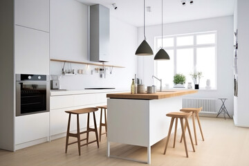Ikea style minimalistic kitchen. Generative ai.