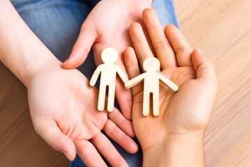 Hands holding paper family cutout. Building home and family concept. Generative ai.
