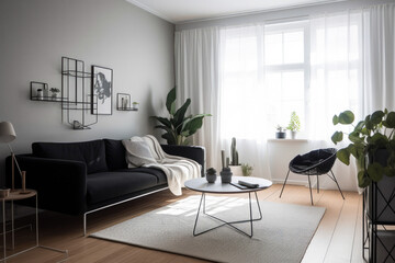 Ikea style minimalistic living room. Generative ai.