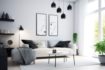Ikea style minimalistic living room. Generative ai.