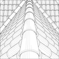 Tile Roof Vector. Illustration Isolated On White Background. A Vector Illustration Of Roof Tile Background. 