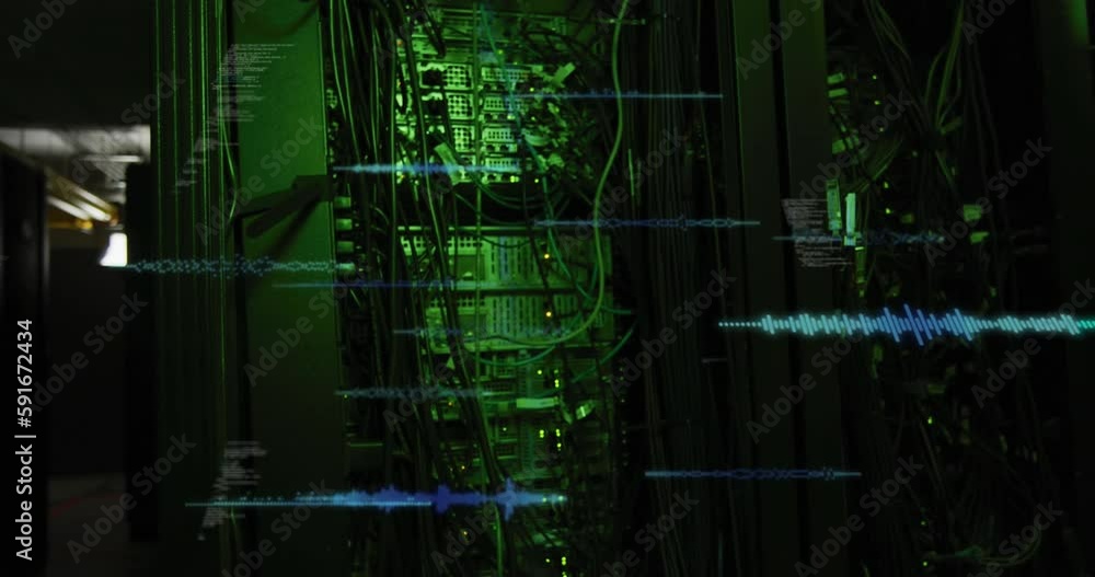 Poster animation of data processing over server room