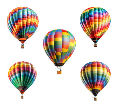 Transparent PNG Set of Colorful Passenger Hot Air Balloons - Generative AI.