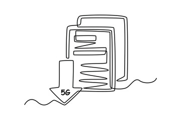 Single one line drawing faster downloading with 5G technology. 5G technology concept. Continuous line draw design graphic vector illustration.