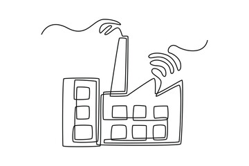 Single one line drawing smart factory. 5G technology concept. Continuous line draw design graphic vector illustration.