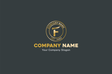F alphabet abstract gold logo circular icon symbol business