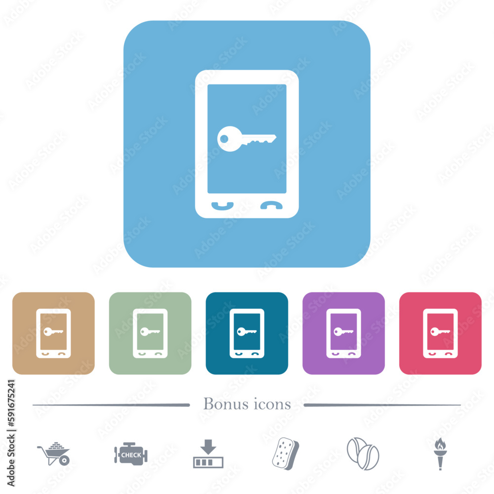 Aufkleber mobile secure flat icons on color rounded square backgrounds
