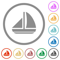 Sailing boat solid flat icons with outlines