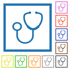 Stethoscope flat framed icons