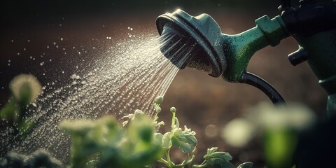 Extreme close-up of a gardener using a sprinkler Generative AI - obrazy, fototapety, plakaty