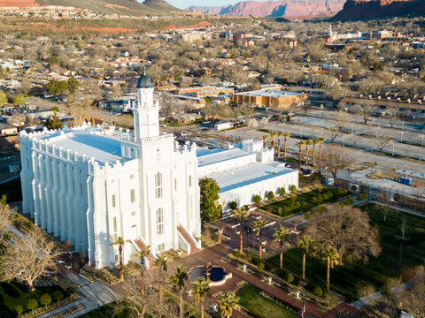 The Mormon Temple in Saint George, Utah from a UAV Drone