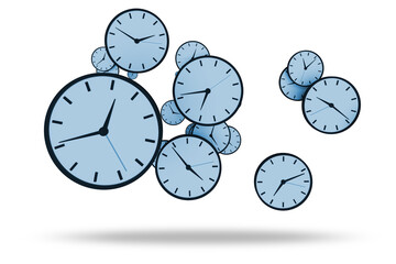 Time management concept with many clocks