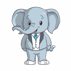 Naklejka premium Mascot of cute cool elephant boss business formal suit. Cartoon flat character vector illustration