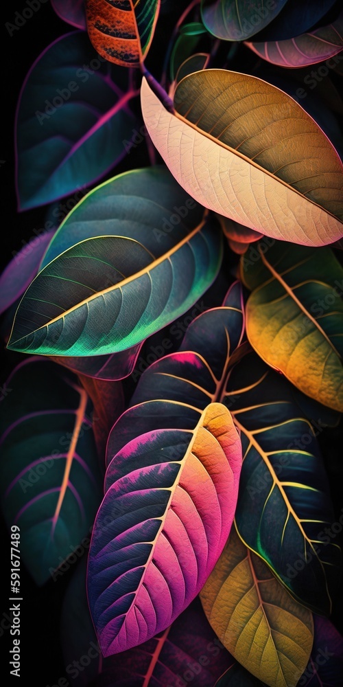 Poster leaf colors up close in the forest generative ai
