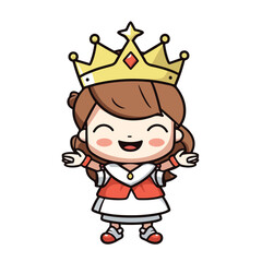 Mascot of cute cool girl princess wearing golden crown. Cartoon flat character vector illustration