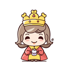 Mascot of cute cool girl princess wearing golden crown. Cartoon flat character vector illustration