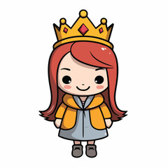 Mascot of cute cool girl princess wearing golden crown. Cartoon flat character vector illustration